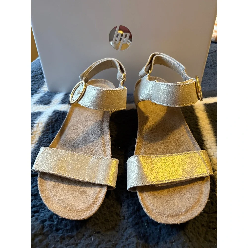 Munro Gold Metallic Leather Cork Wedge Sandals Womens 7W M491548